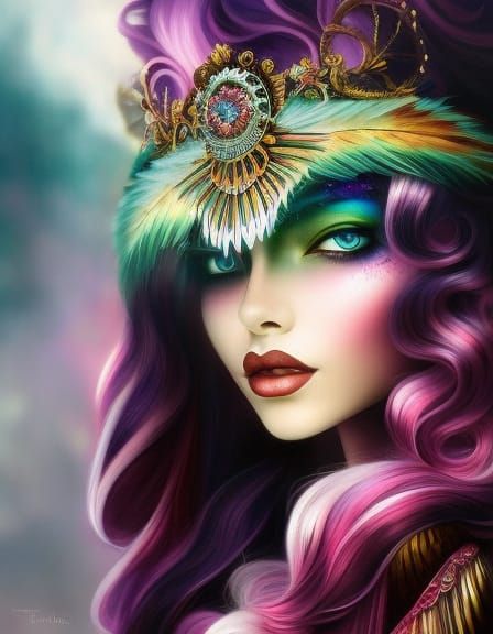 Enchanted Raven in Watercolor Photoillustration Style