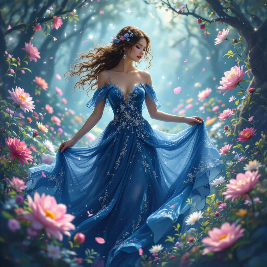 Forest Nymph in Starry Space, Ethereal Lighting