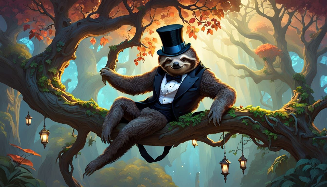 Dark Fantasy Sloth in Tuxedo, Masterpiece 8k