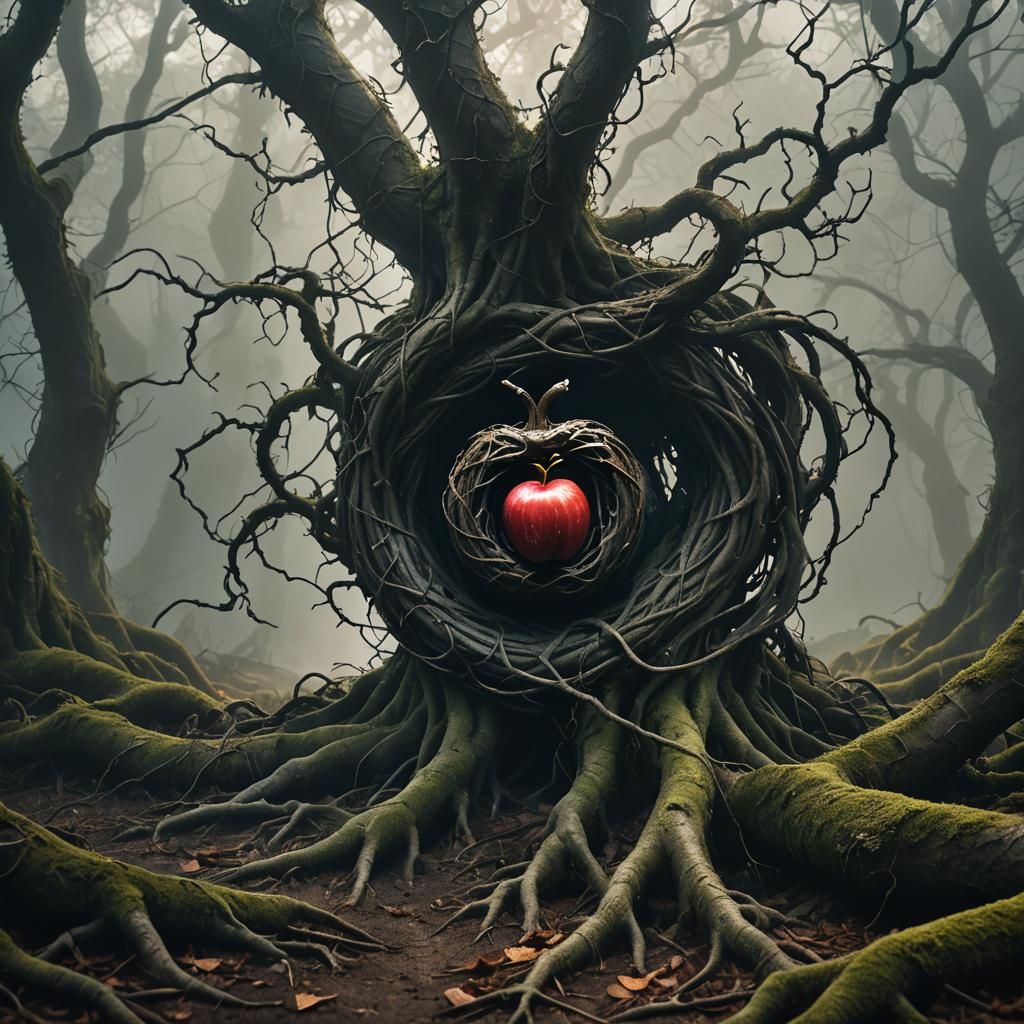 Corrupted Apple in Mystical Dark Fantasy Forest