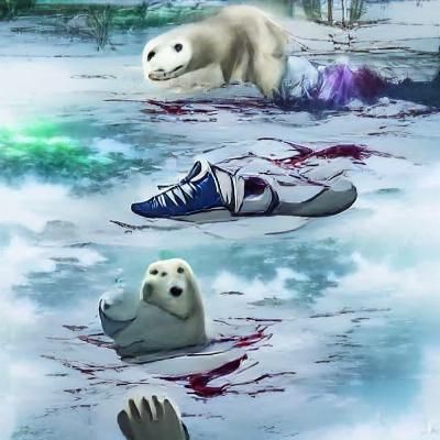 Menacing Anime Polar Bear with Human Shoes