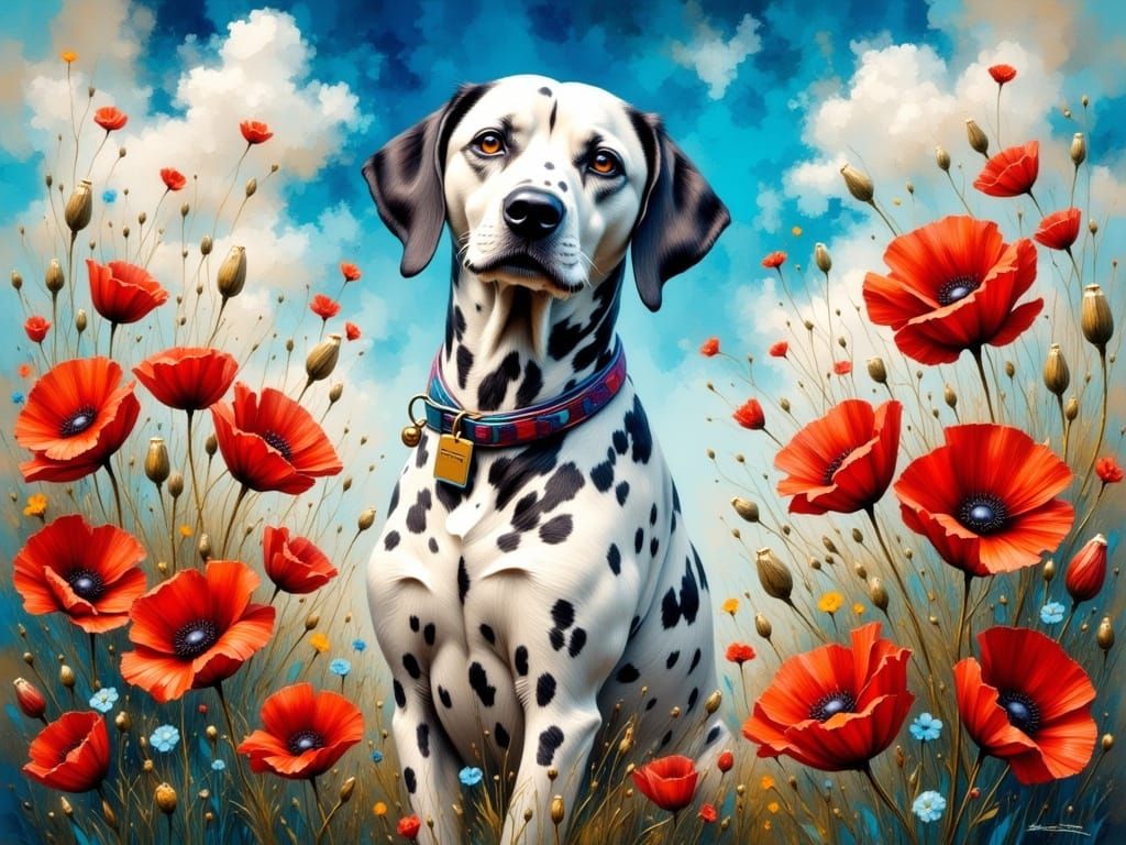 Vibrant Dalmatian in a Whimsical Poppy Field