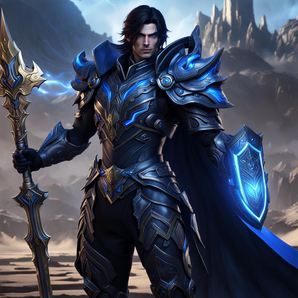 Shadow Monarch in Blue Armor: Fantasy Concept Art