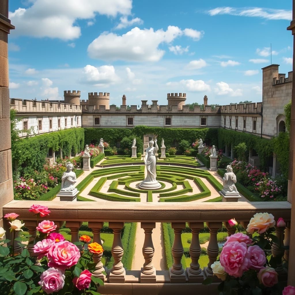 English Castle Rose Garden with Maze
