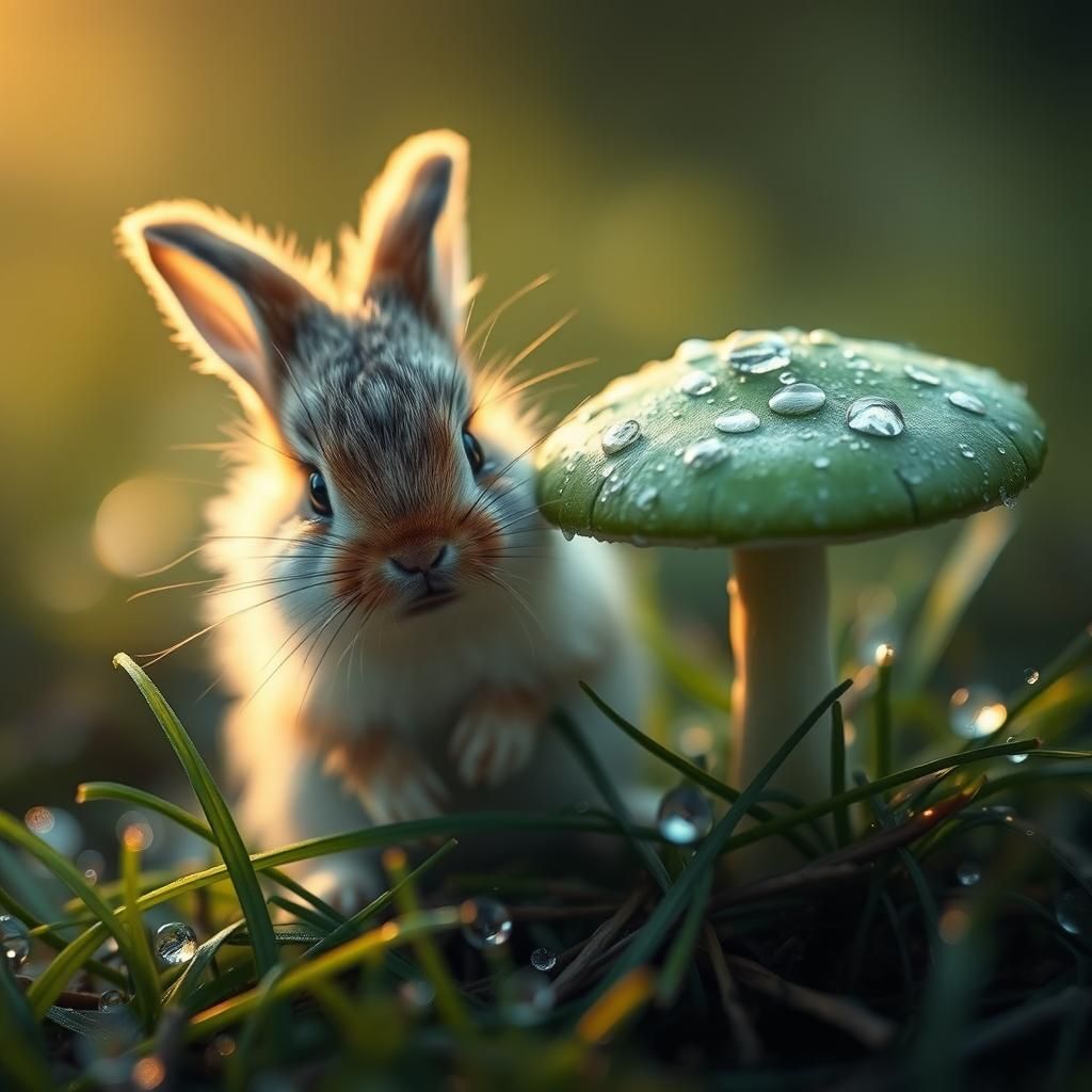 Hyperrealistic Bunny in Dew-Kissed Morning Light