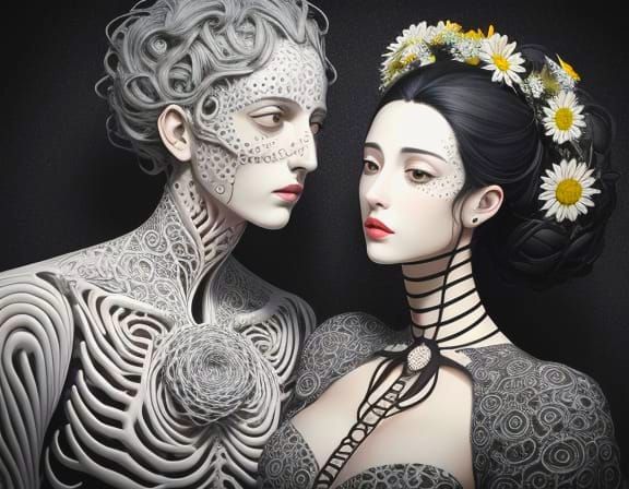 Surreal Figures with Daisy Heads Inspired by Dali and Modigl...