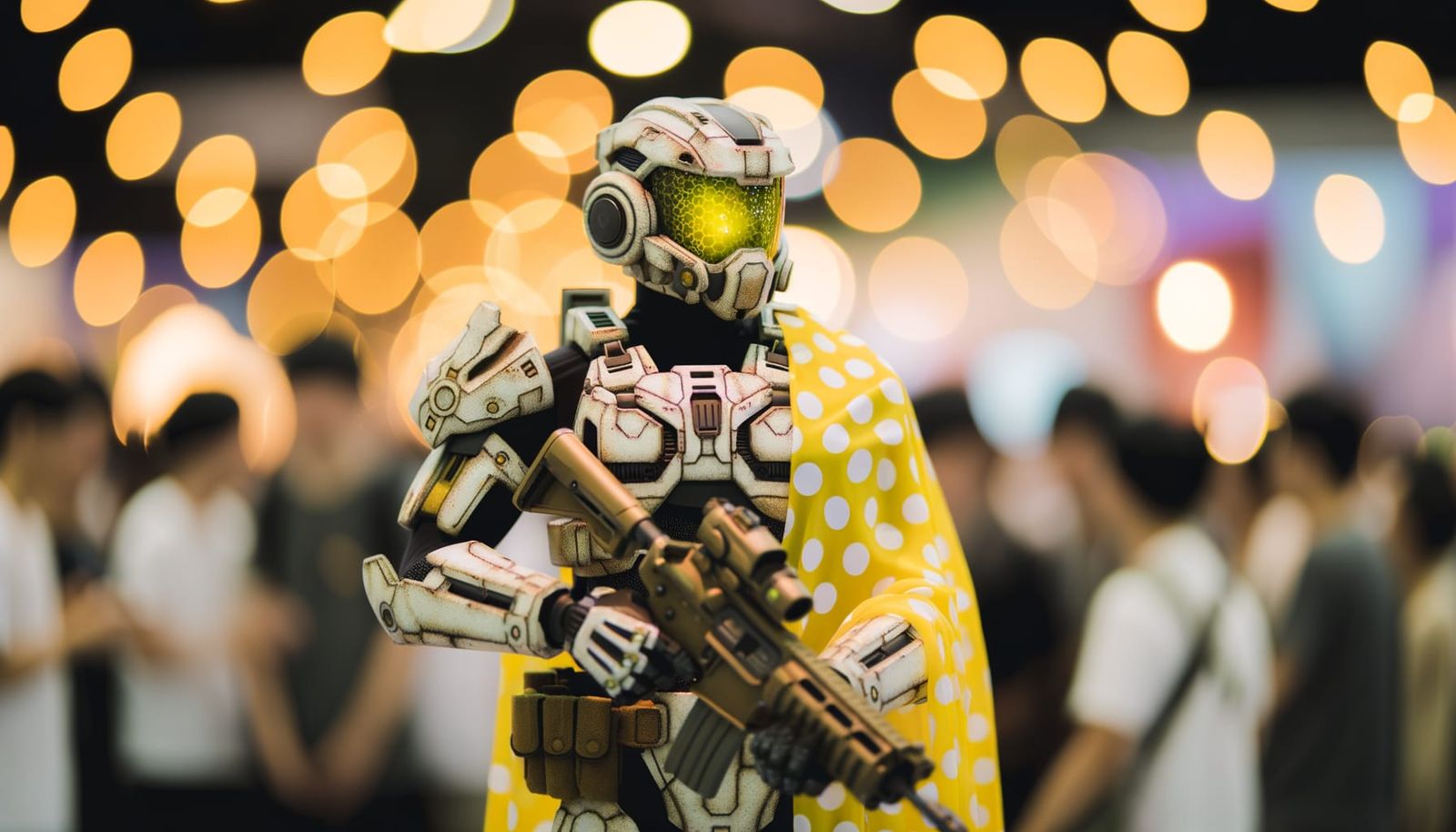 A Srorm Trooper from Star Wars as a beautiful female zombie wearing a yellow polka dot bikini Professional photography, ...