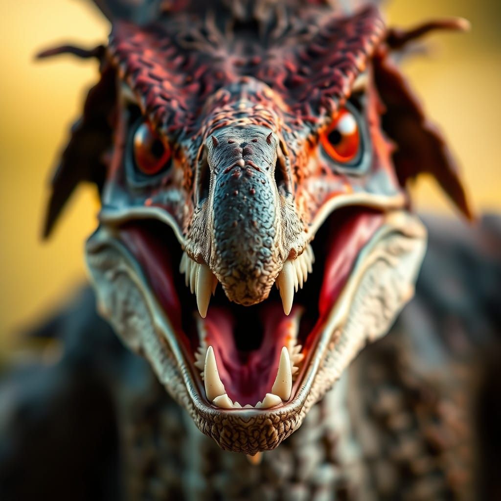 Furious T-Rex Pterodactyl Portrait in Macro Close-Up