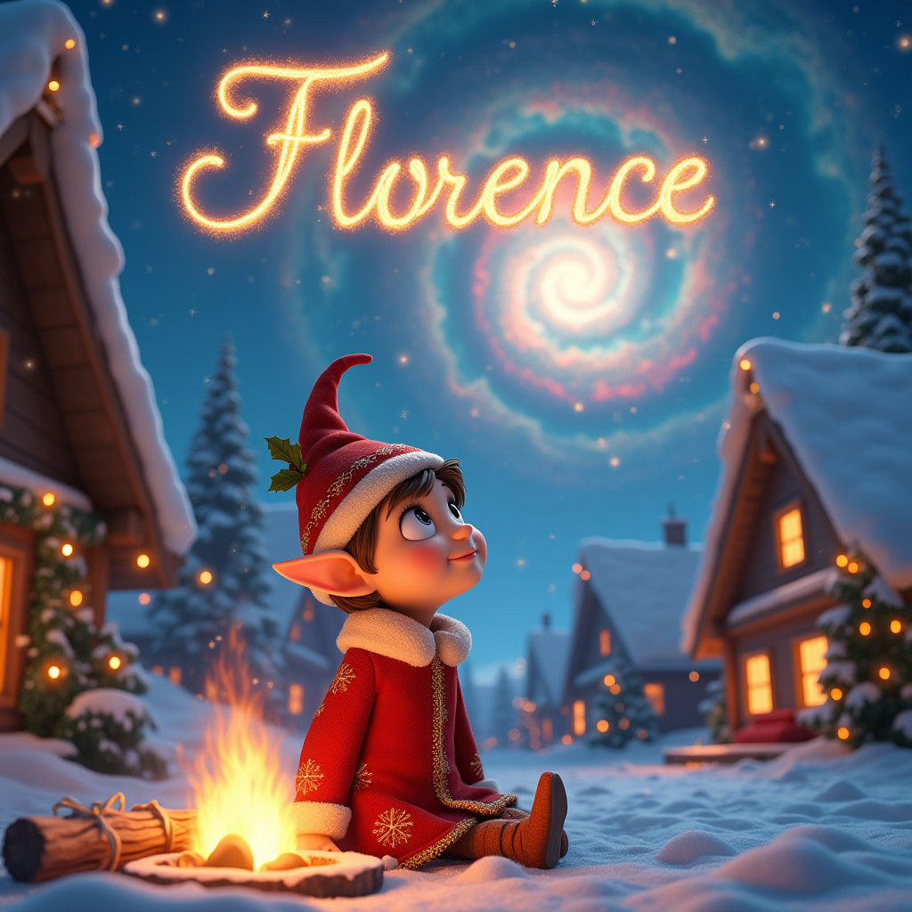 Cartoon Elf in Winter Wonderland Scene