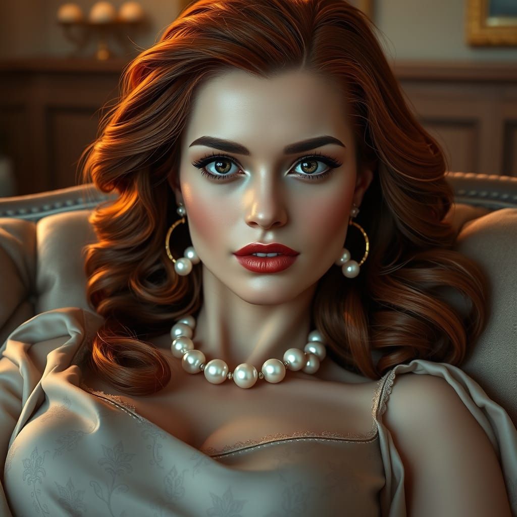 Elegant Woman in Luxurious Living Room
