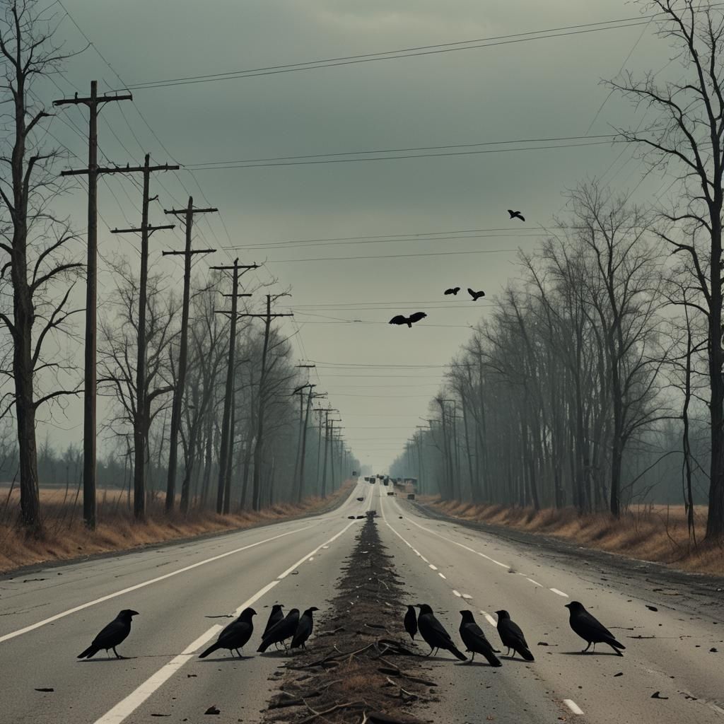 Dramatic Crow Funeral on Deserted Highway