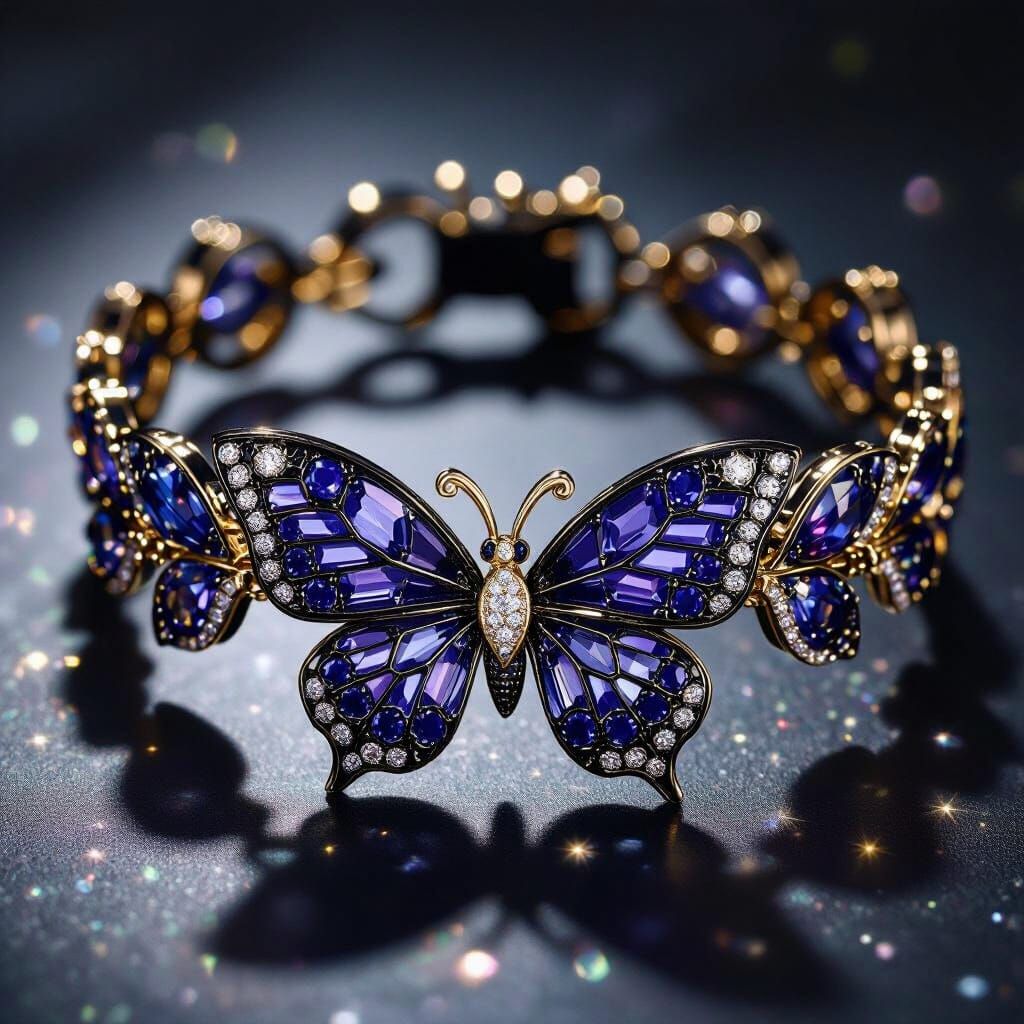 Luxury Black Gold Butterfly Bracelet with Sapphires