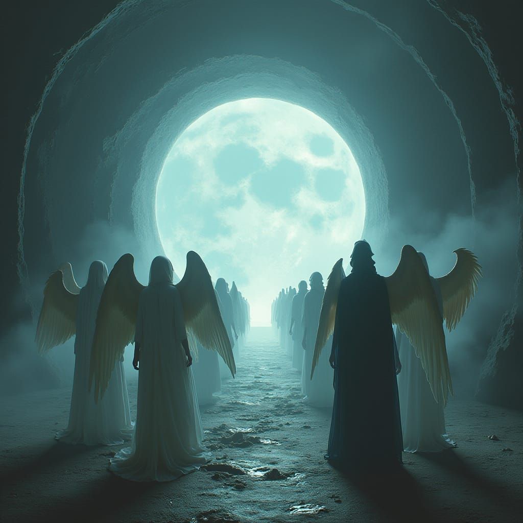 Angels and Daemons at Earth 2 Portal in Surreal Style