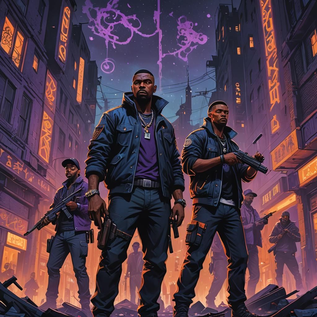 group of black gangsters holding guns