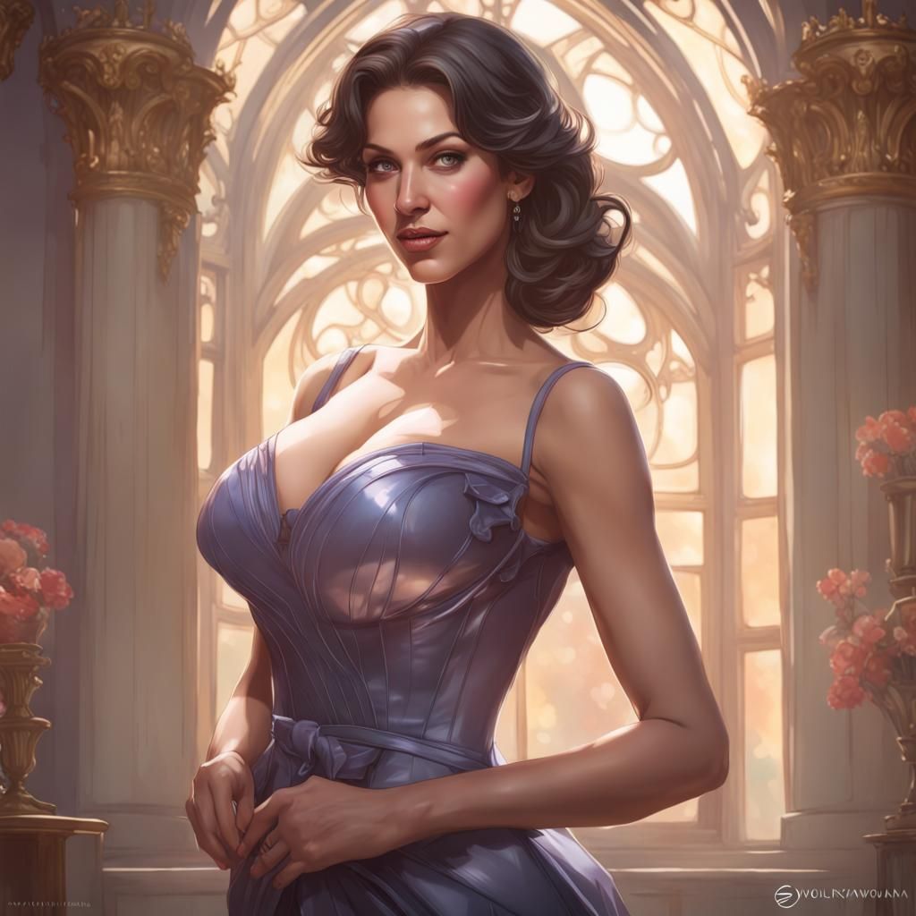 Detailed Portrait of Brunette in Art Nouveau Style