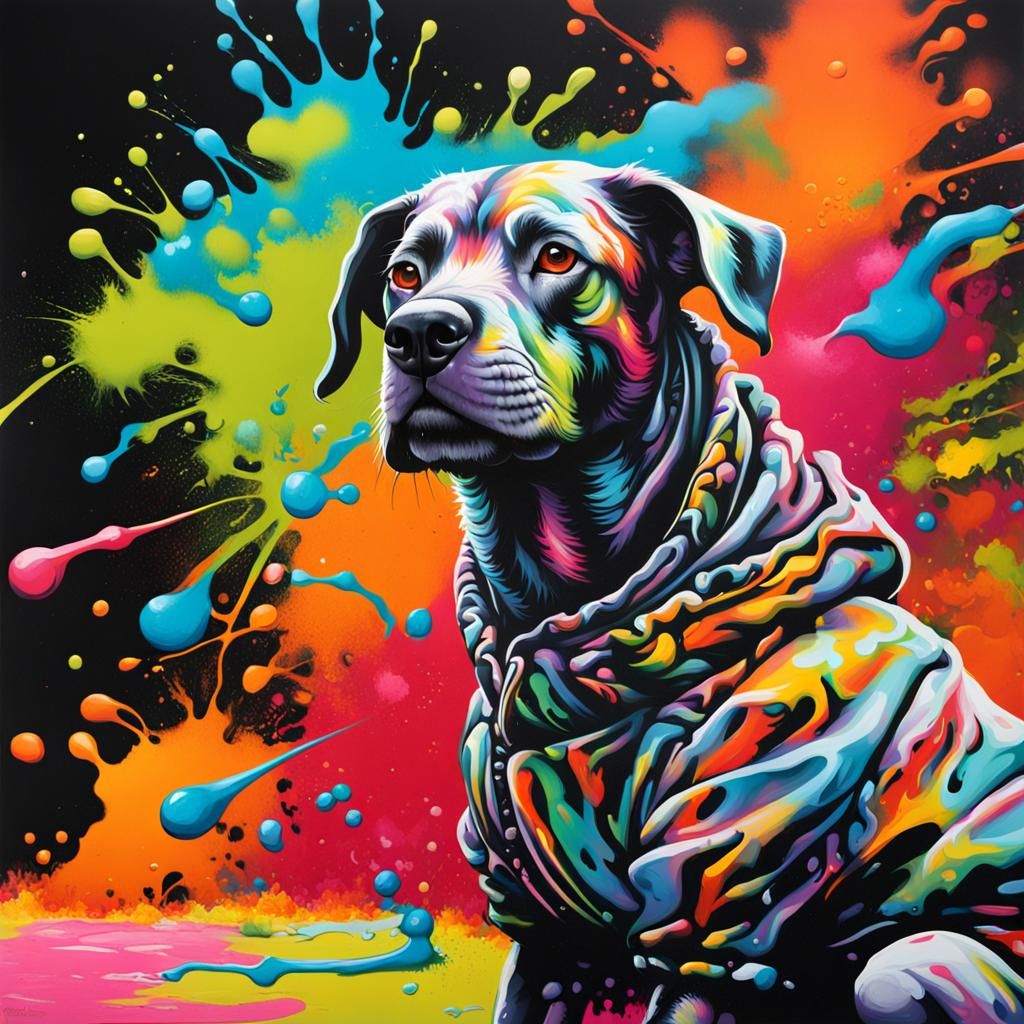Colorful Graffiti Dog in Street Art Style