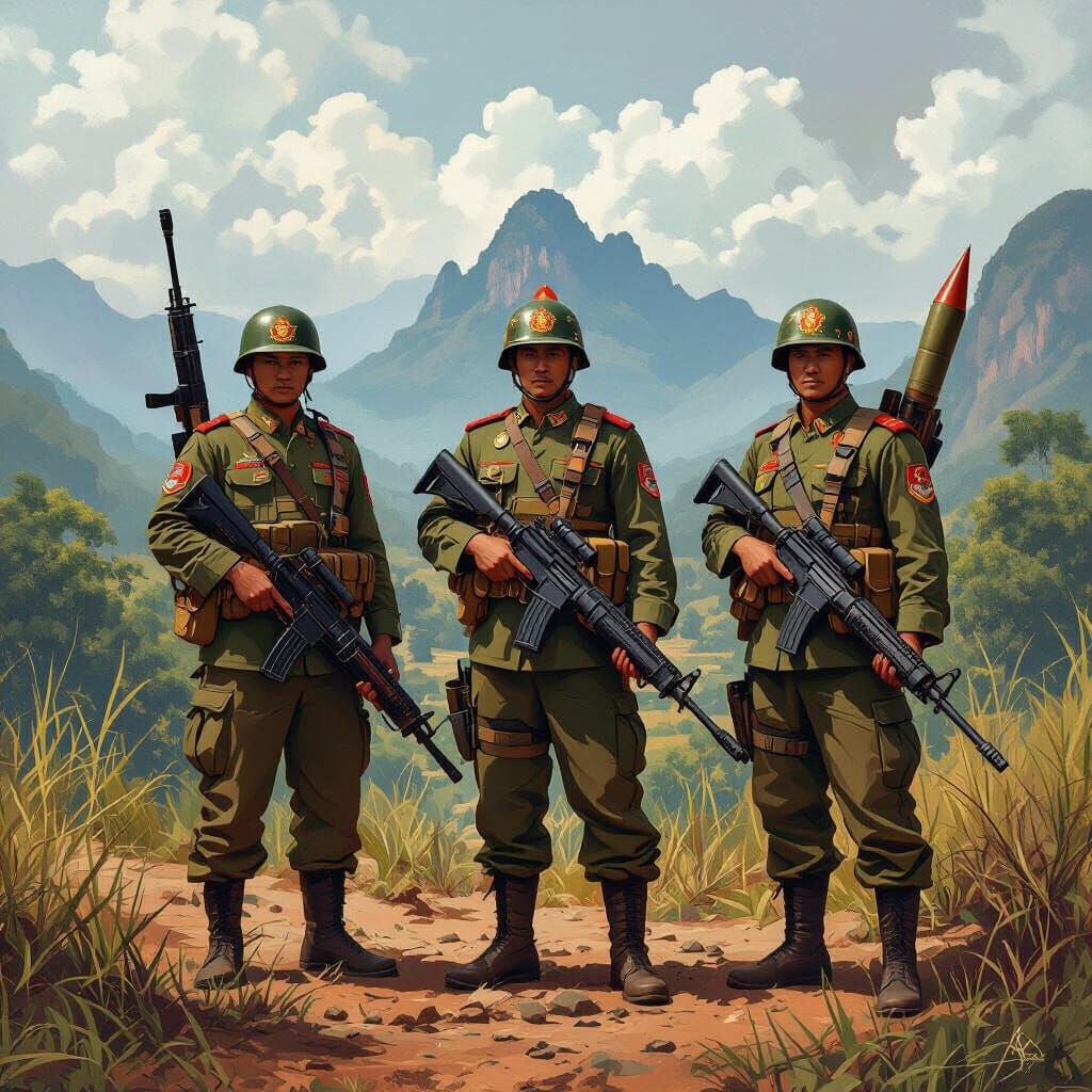 Khmer Soldiers Defending Cambodia in Realistic Digital Art