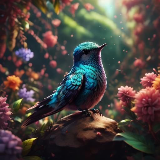 Hyperrealistic Bluebird on Lilac Bush