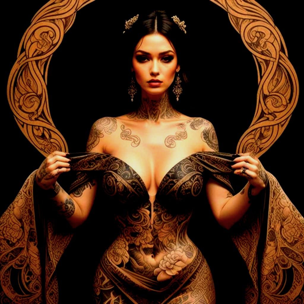 Sensual Tattooed Beauty in Opulent Style