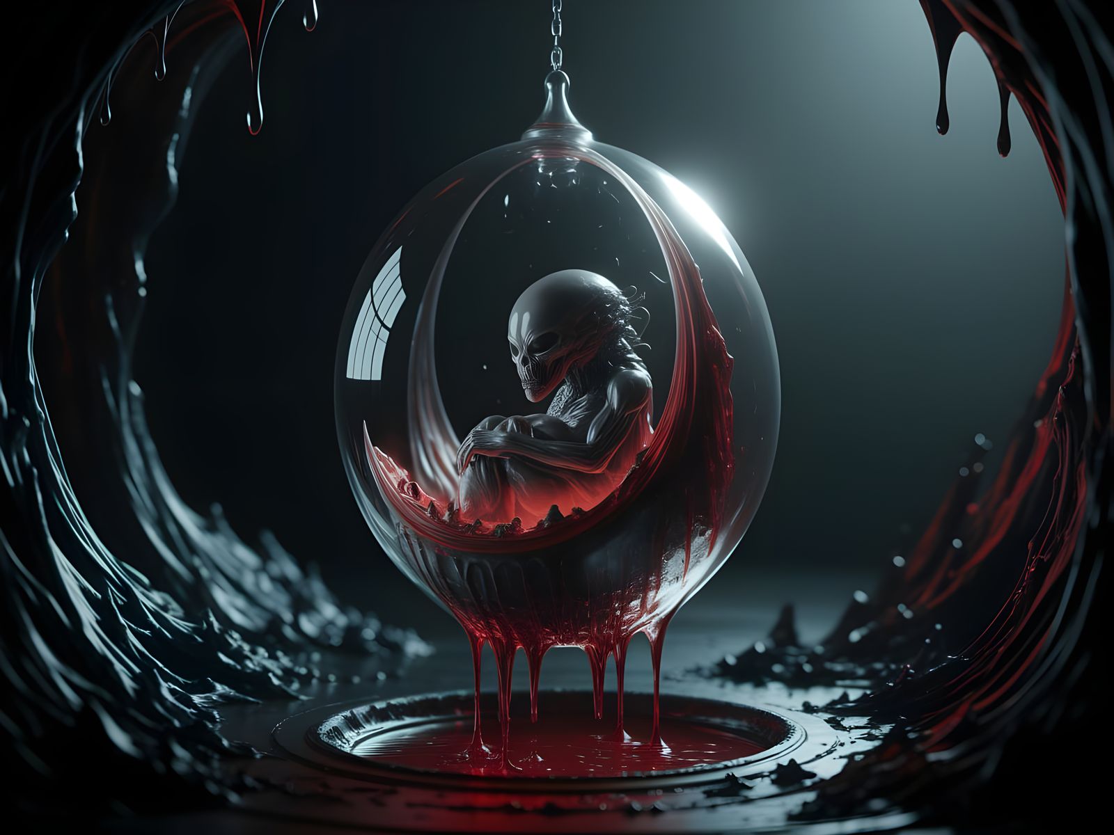 Alien Cocoon in Dark, Ominous Environment