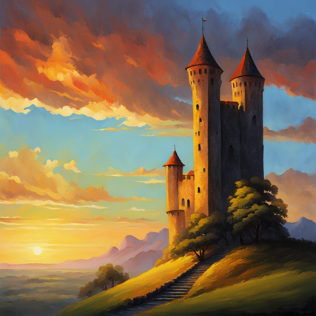 Medieval Sentinel Tower at Colorful Sunrise