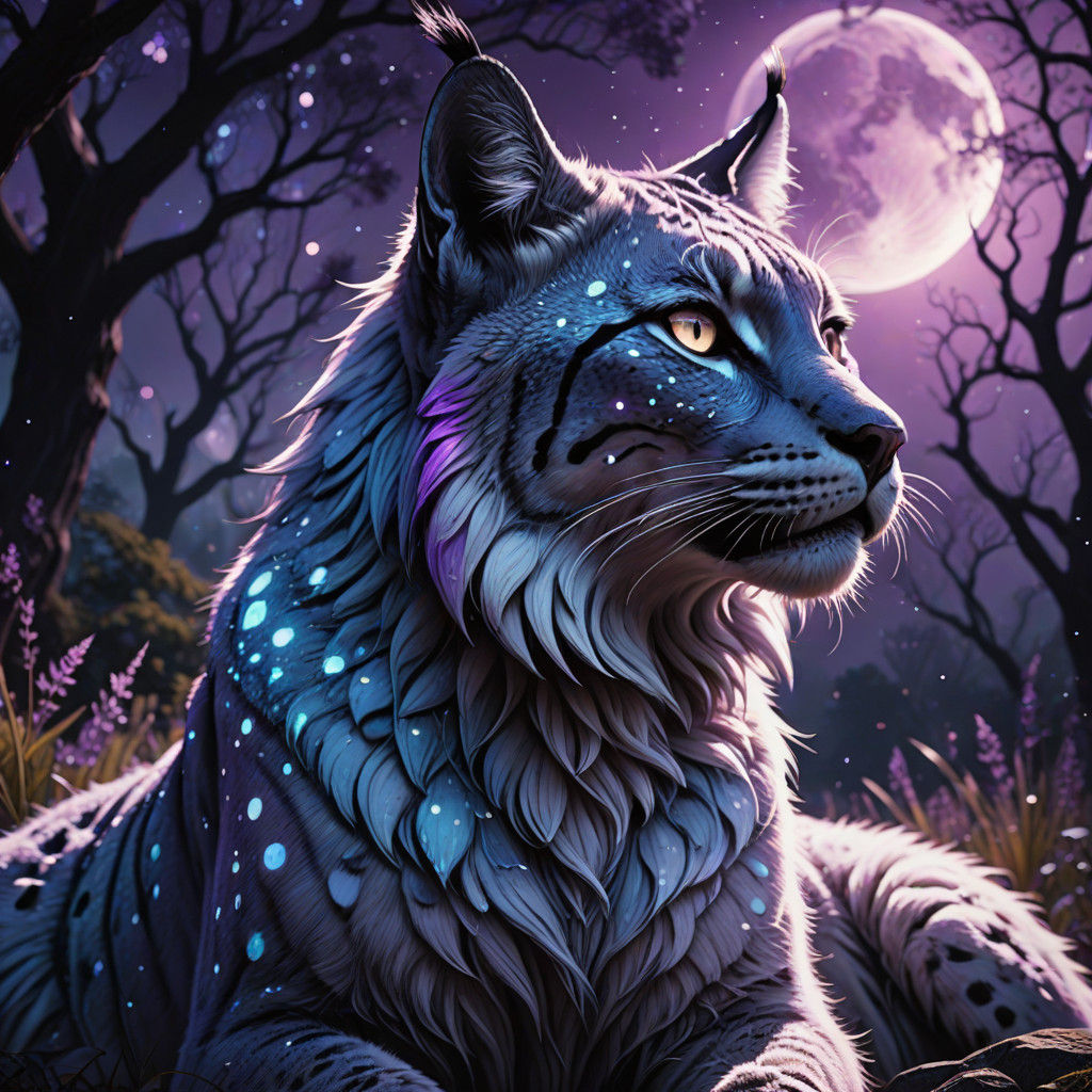 Celestial Lynx: Iridescent Feline Shines with Ethereal Light