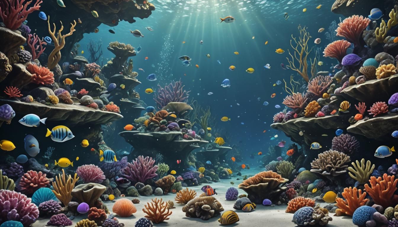 Vibrant Underwater Scene with Colorful Fish and Coral