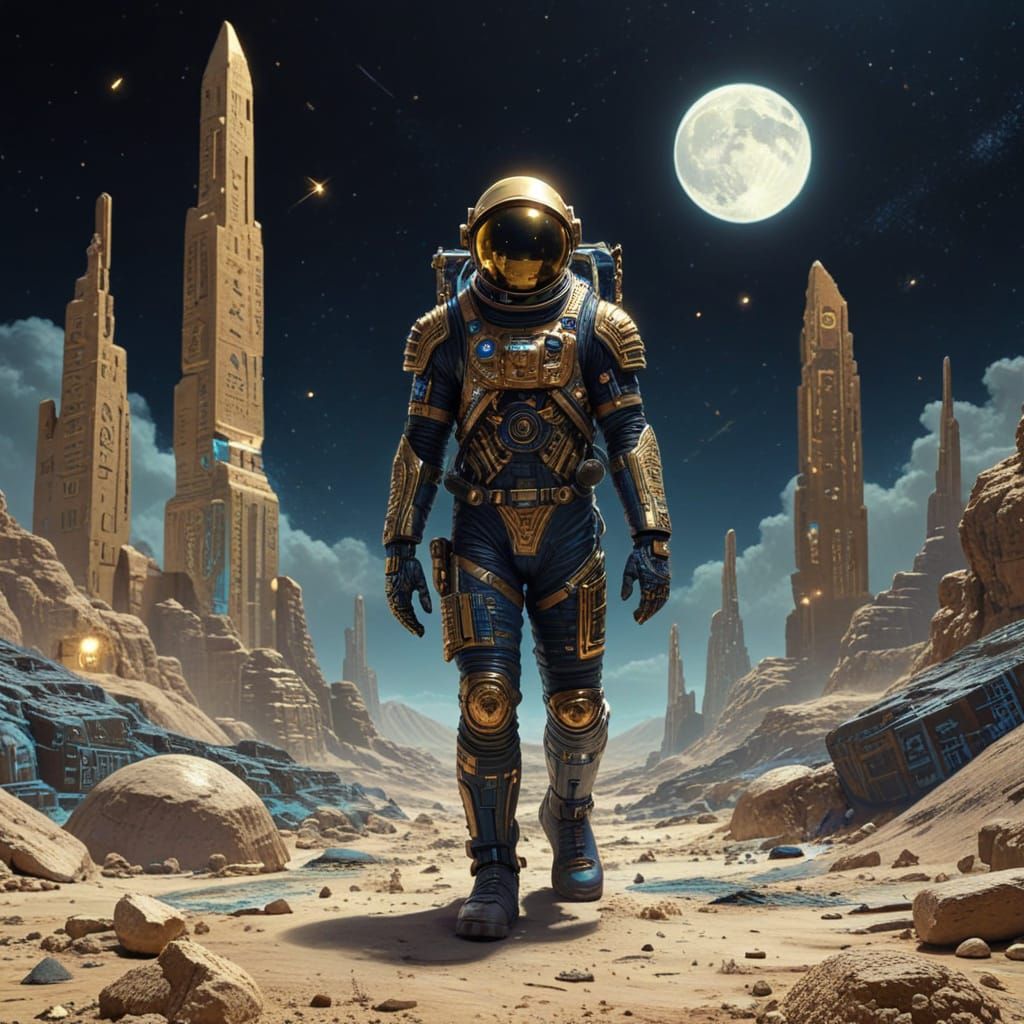 Egyptian Astronaut Spacesuit Concept Art in Sci-Fi Style