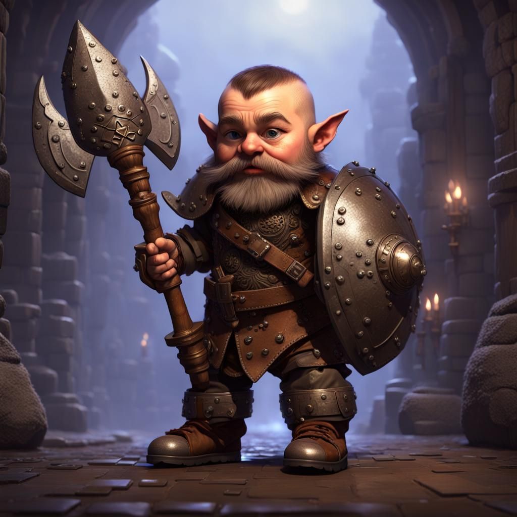 Halfling Dwarf Warrior in Dark Fantasy Style