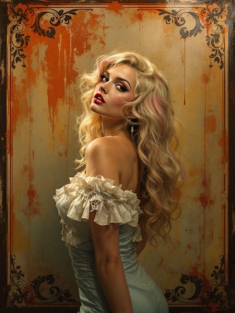 Pin-Up in Baroque-Meets-Retro Advertising Fusion Style