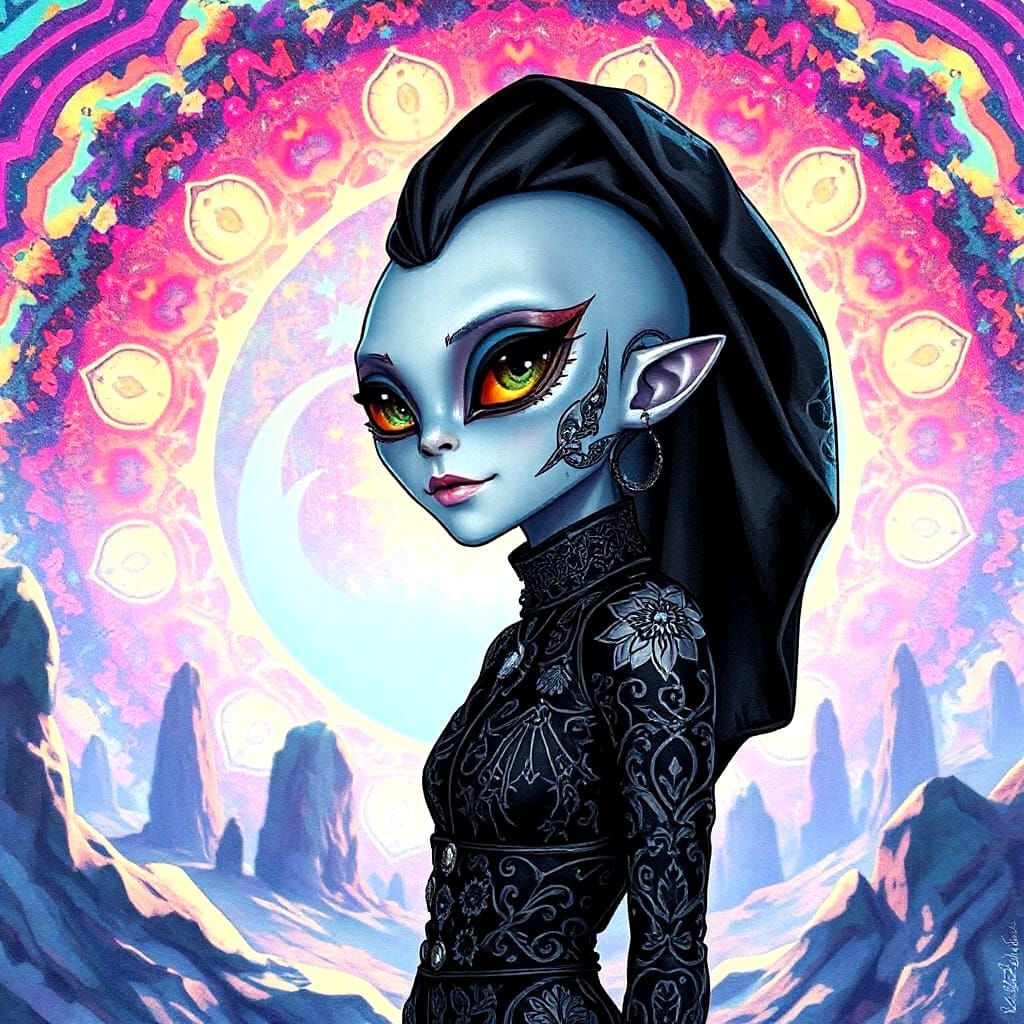 Colorful Alien with Monochrome Clothing