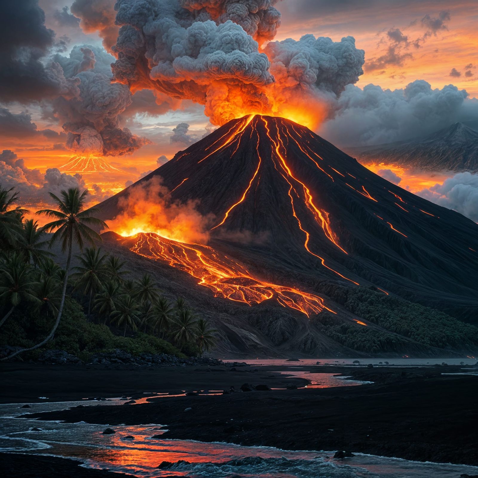 Volcanic Eruption in Lush Tropical Paradise