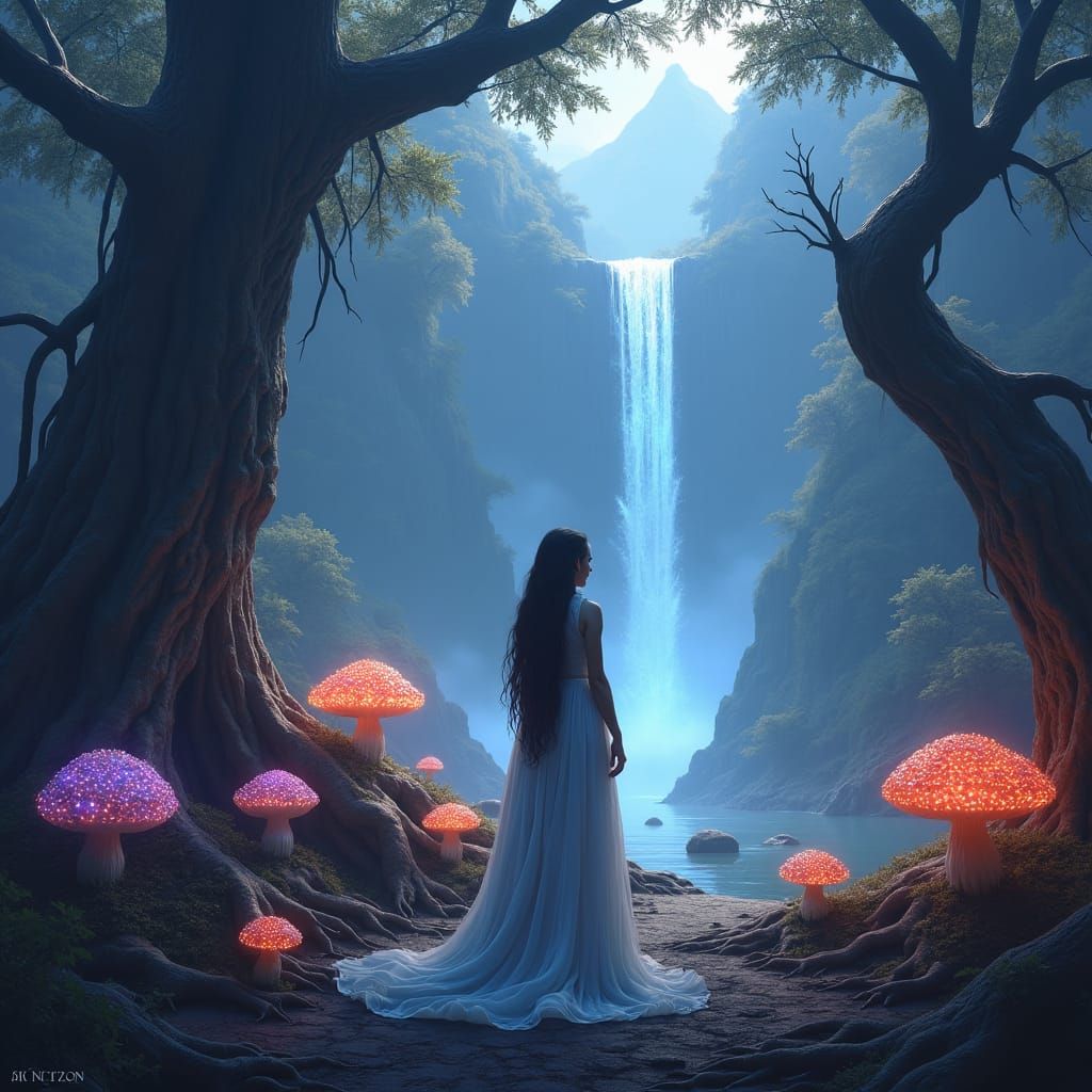 Ethereal Enchantress in Mystical Forest, Matte Painting