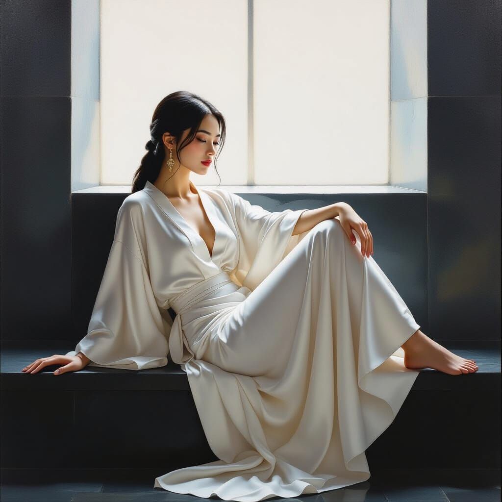 Renaissance Oil Painting of Serene Asian Woman