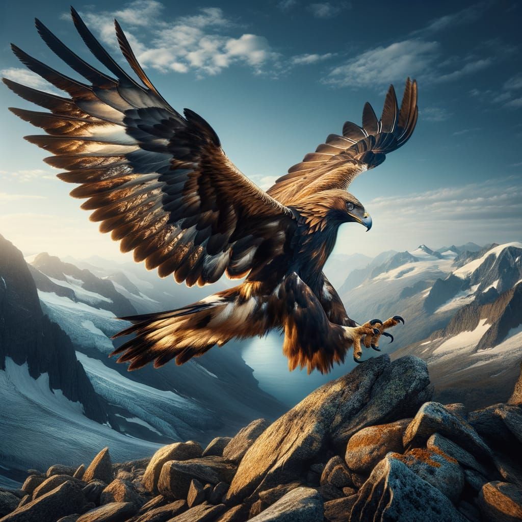 Golden Eagle Landing on Rocky Ledge
