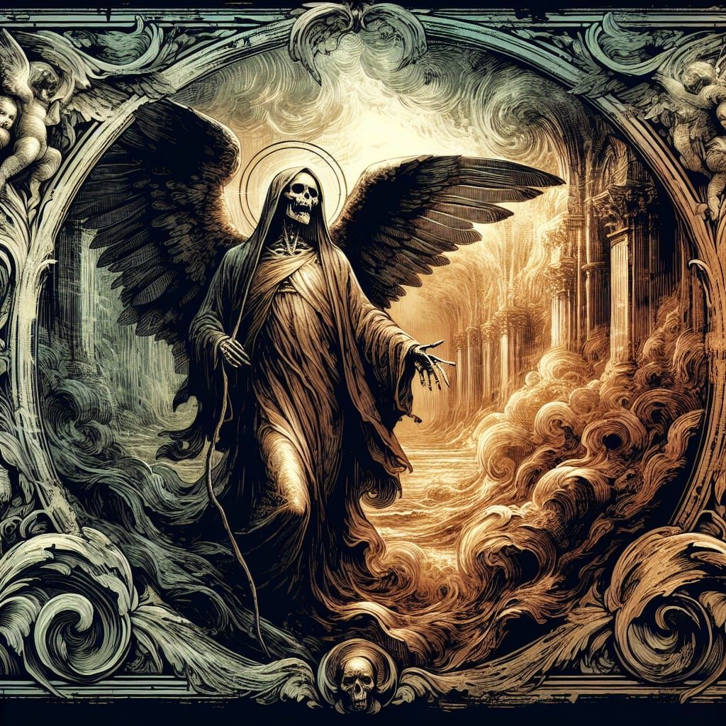 Gothic Angel of Death in Fluid Acrylic Style