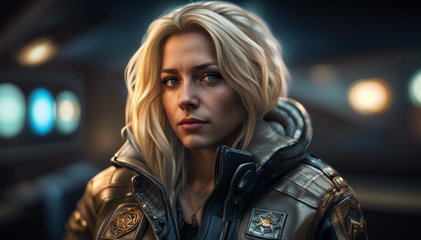 Hyperrealistic Portrait of a Blonde Woman in Jacket