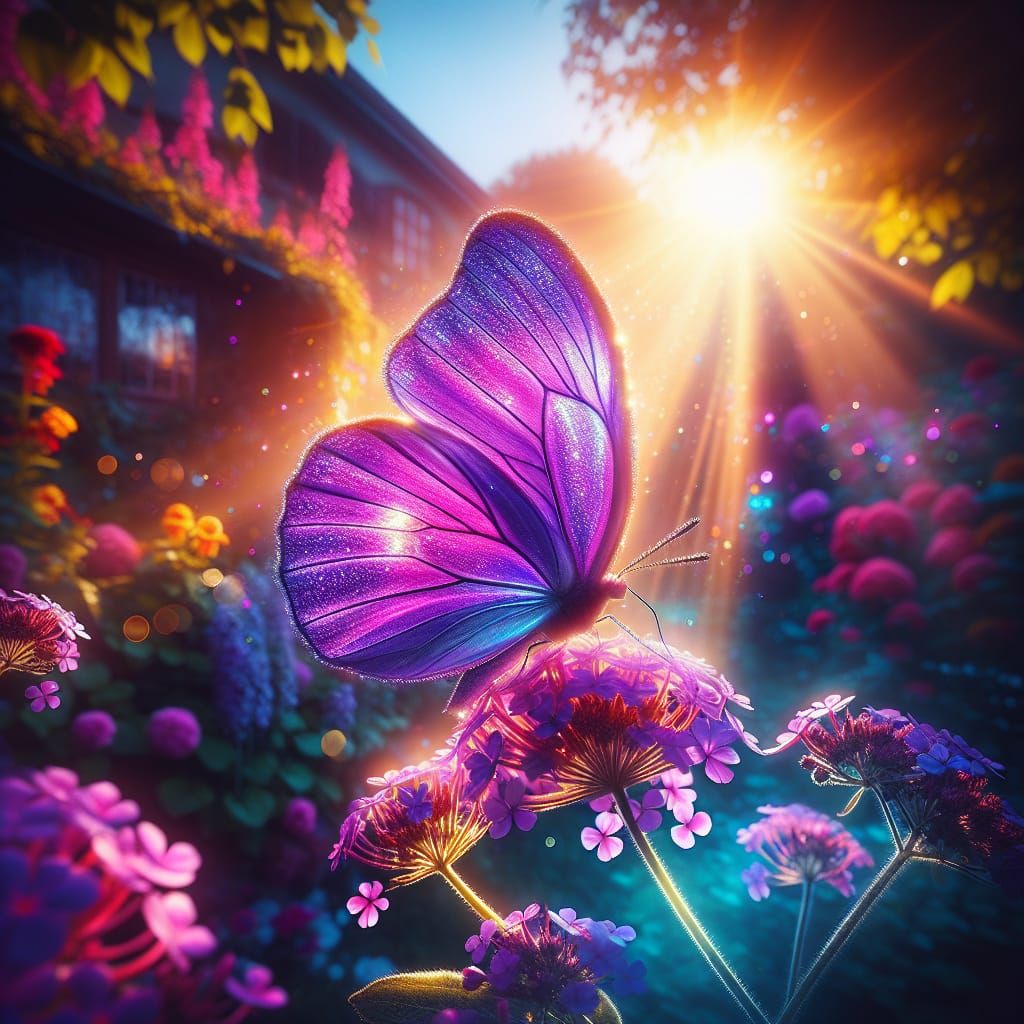 Radiant Purple Butterfly in a Sunlit Garden