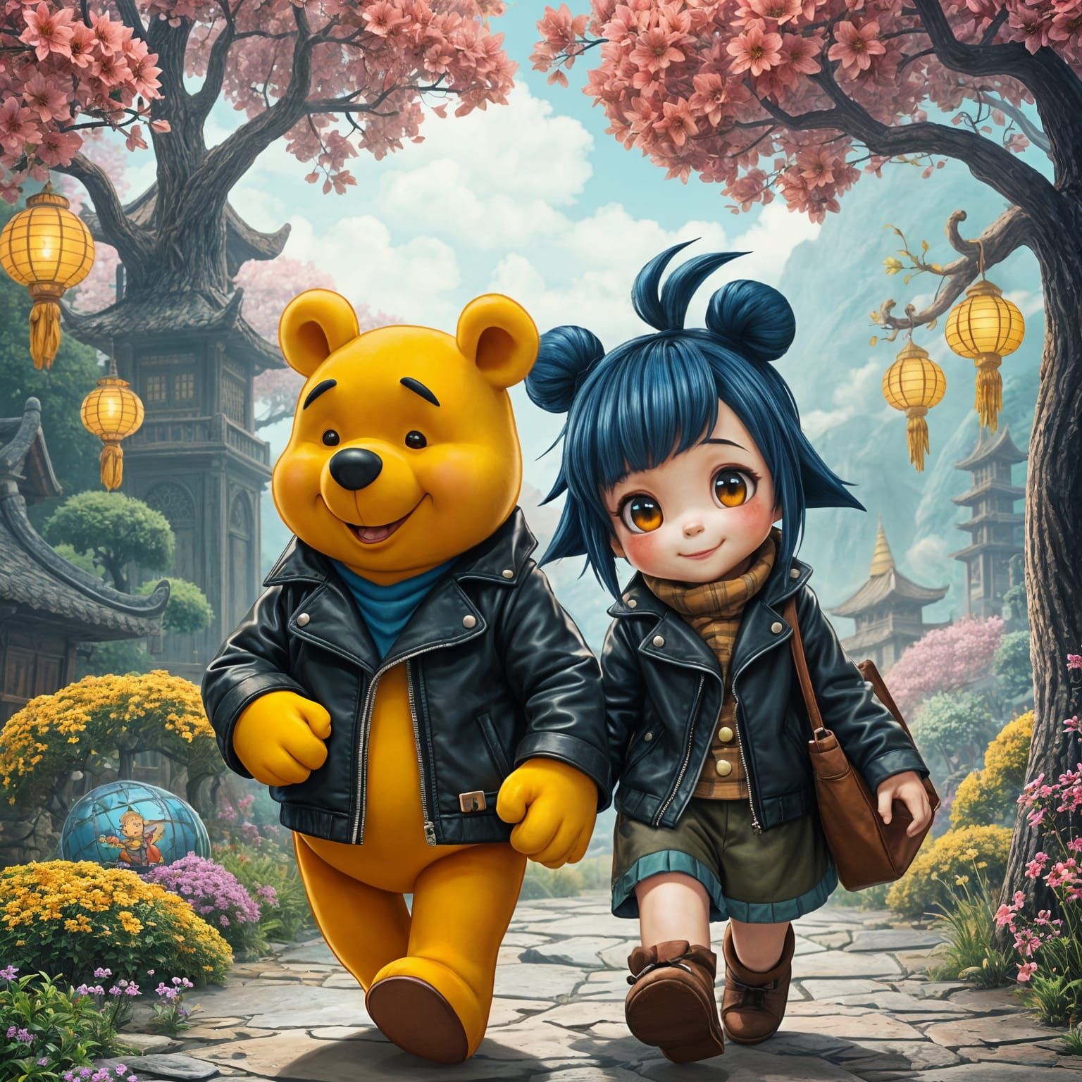 Whimsical Eastern Fantasy Landscape with Hayao Miyazaki's Sp...