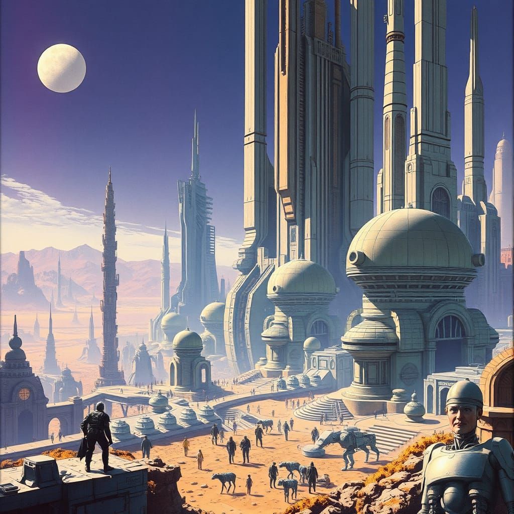 Futuristic Metropolis on Distant Planet in Sci-Fi Style