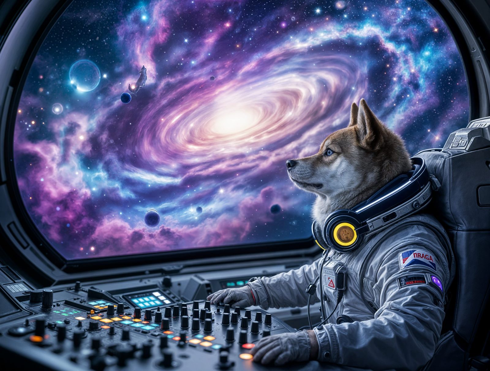 DJ Astronaut Shiba Inu in SpaceX Starship Control