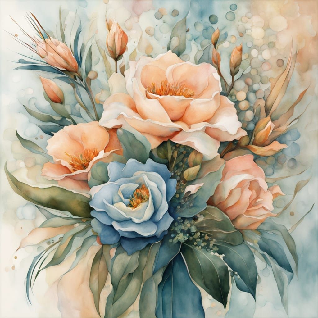 Pastel Watercolor Bouquet with Gold Accents