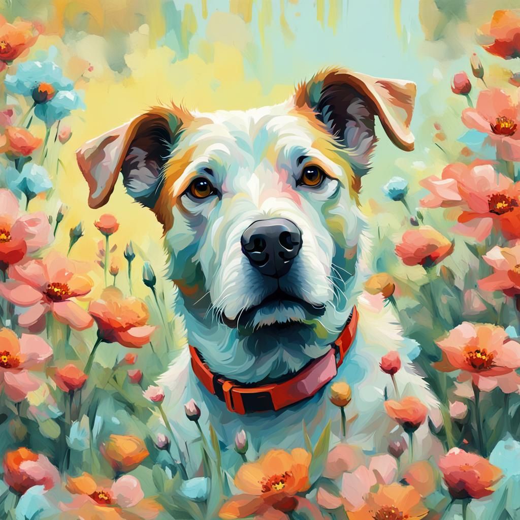 Dog in Flowers Digital Painting