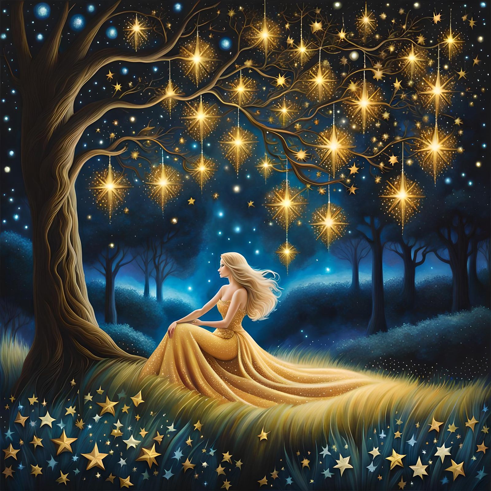Woman in Iridescent Dress by Starry Tree