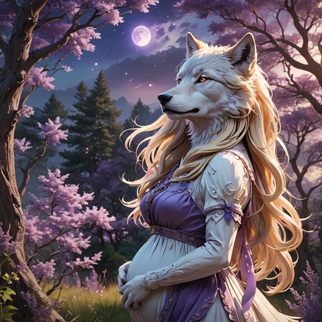 Anime Pregnant Wolf in Serene Landscape