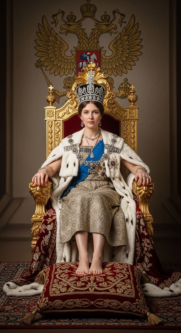 Tsarina on Gold Throne in Regal Portrait