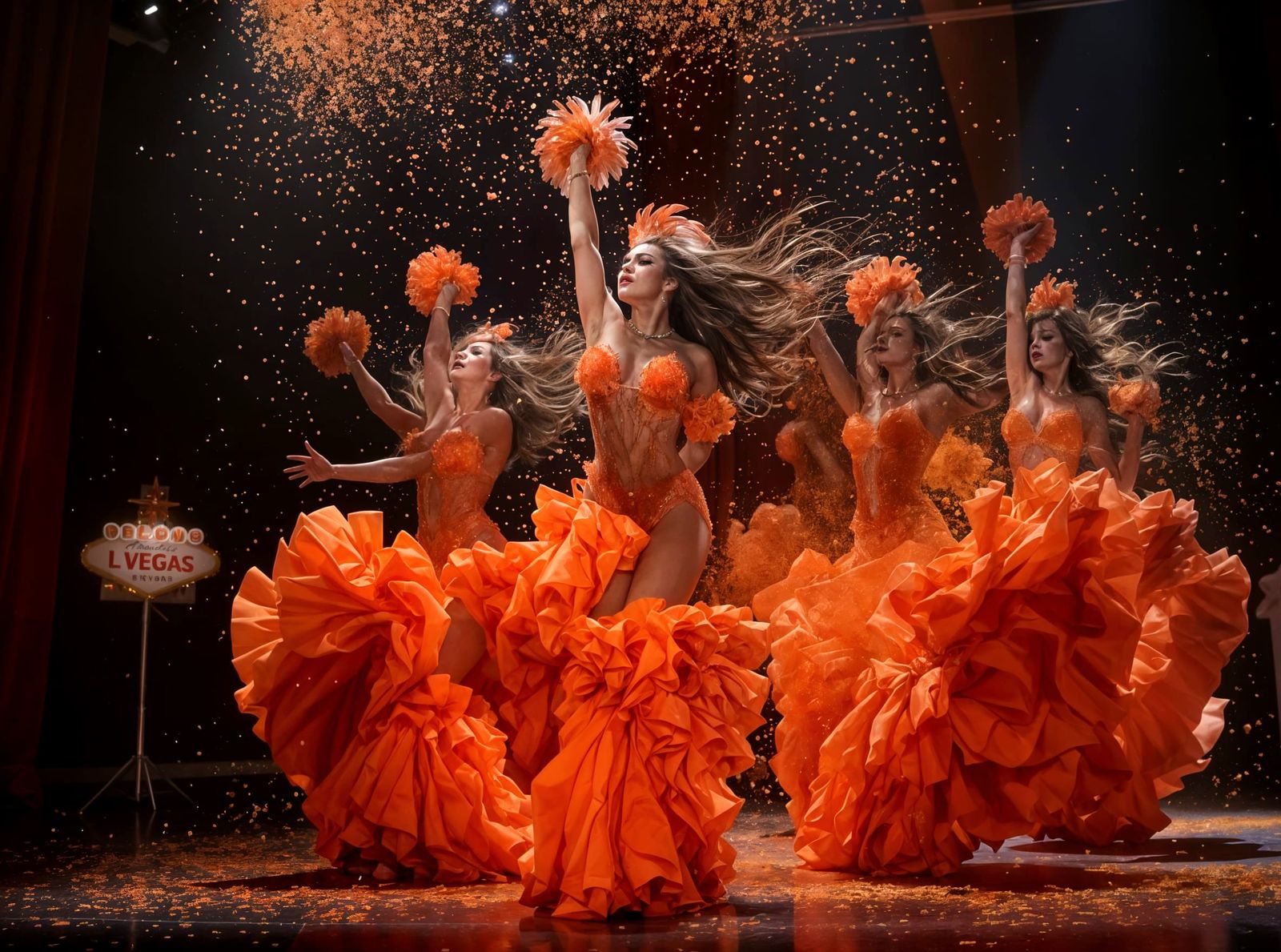 Vegas Cabaret: Showgirls Dancing in Rhythm