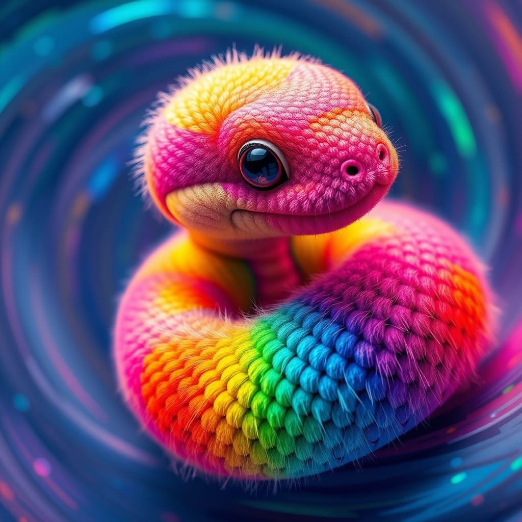 Psychedelic Baby Snake in 3D Digital Art Style