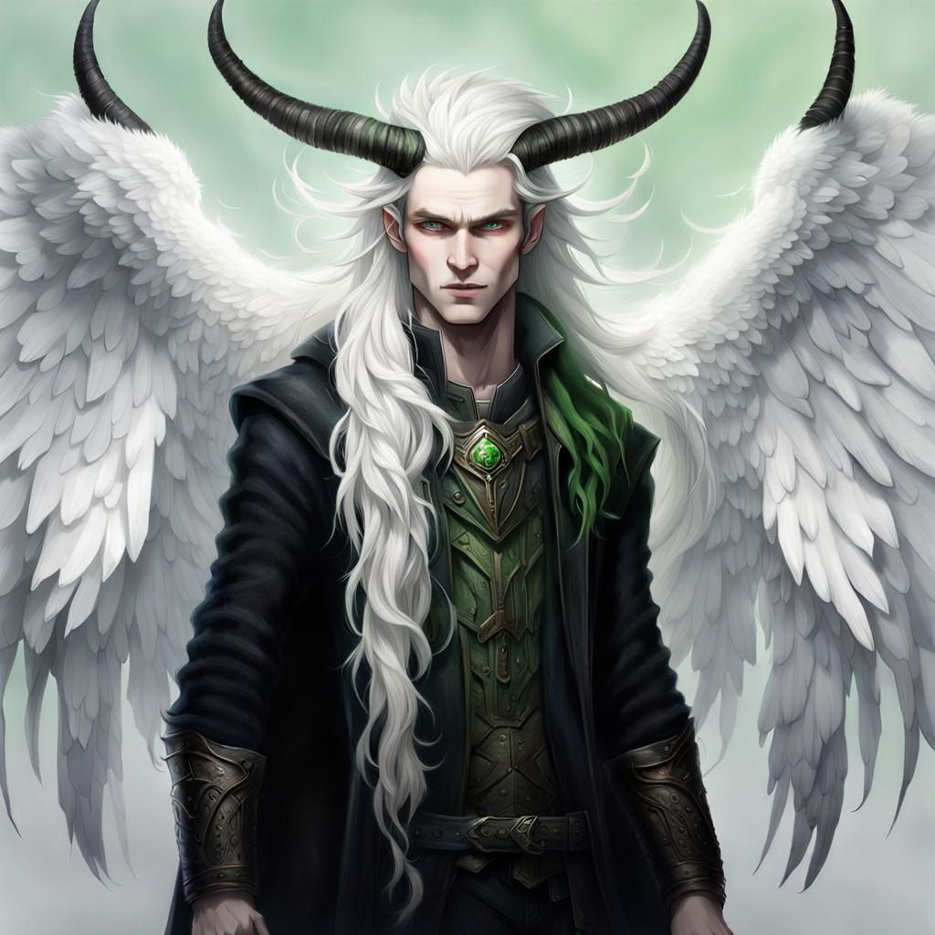 Striking Young Man with Horns and Ombre Wings
