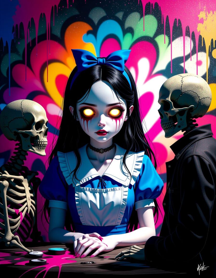 Macabre Alice Confronts Undead Wonderland Figures